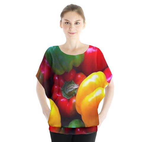 Colorful Capsicum Batwing Chiffon Blouse by Sparkle