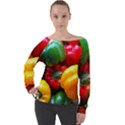 Colorful Capsicum Off Shoulder Long Sleeve Velour Top View1