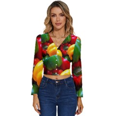 Colorful Capsicum Long Sleeve V-neck Top by Sparkle