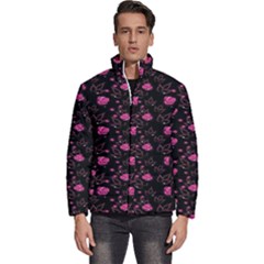 Pink Glowing Flowers Men s Puffer Bubble Jacket Coat by Sparkle