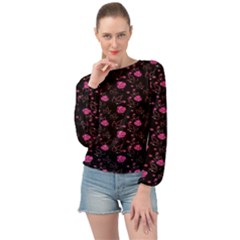 Pink Glowing Flowers Banded Bottom Chiffon Top by Sparkle