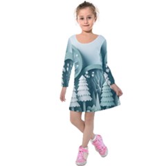 Background Christmas Winter Holiday Background Kids  Long Sleeve Velvet Dress by Ravend