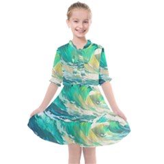 Waves Ocean Sea Tsunami Nautical Painting Kids  All Frills Chiffon Dress by Ravend