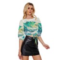 Waves Ocean Sea Tsunami Nautical Painting Mid Sleeve Drawstring Hem Top View3