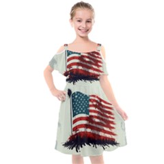 Patriotic Usa United States Flag Old Glory Kids  Cut Out Shoulders Chiffon Dress by Ravend