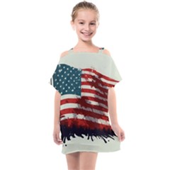 Patriotic Usa United States Flag Old Glory Kids  One Piece Chiffon Dress by Ravend