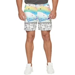 Rainbow Fun Cute Minimal Doodle Drawing Men s Runner Shorts by Ravend