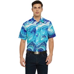 Tsunami Waves Ocean Sea Nautical Nature Water Men s Short Sleeve Pocket Shirt  by Ravend