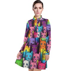 Cats Rainbow Pattern Colorful Feline Pets Long Sleeve Chiffon Shirt Dress by Ravend