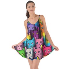 Cats Rainbow Pattern Colorful Feline Pets Love The Sun Cover Up by Ravend