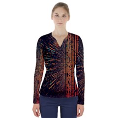 Data Abstract Abstract Background Background V-neck Long Sleeve Top by Ravend