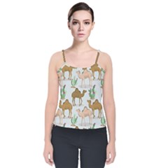 Camels-cactus-desert-pattern Velvet Spaghetti Strap Top by Salman4z