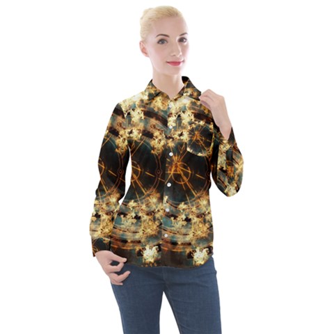 Science Fiction Background Fantasy Women s Long Sleeve Pocket Shirt by danenraven