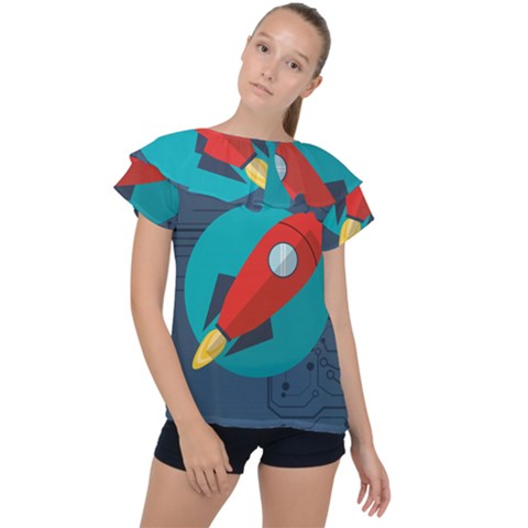 Rocket-with-science-related-icons-image Ruffle Collar Chiffon Blouse by Salman4z