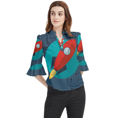 Rocket-with-science-related-icons-image Loose Horn Sleeve Chiffon Blouse by Salman4z