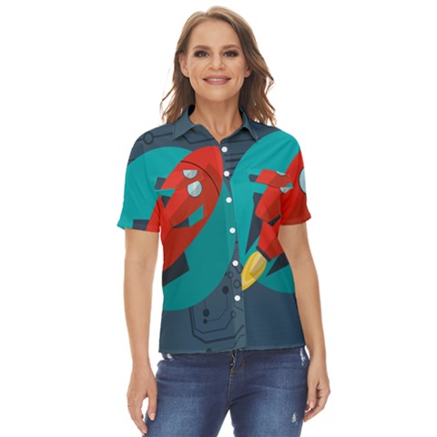 Rocket-with-science-related-icons-image Women s Short Sleeve Double Pocket Shirt by Salman4z