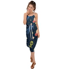 Seamless-pattern-with-funny-aliens-cat-galaxy Waist Tie Cover Up Chiffon Dress by Salman4z