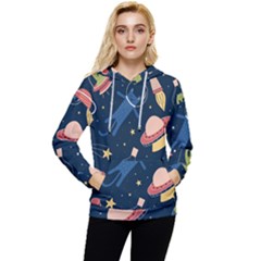 Seamless-pattern-with-funny-aliens-cat-galaxy Women s Lightweight Drawstring Hoodie by Salman4z