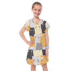 Seamless-pattern-cute-cat-cartoons Kids  Drop Waist Dress by Salman4z