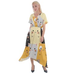 Seamless-pattern-cute-cat-cartoons Cross Front Sharkbite Hem Maxi Dress by Salman4z