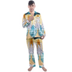 Space-exploration-illustration Men s Long Sleeve Satin Pajamas Set by Salman4z