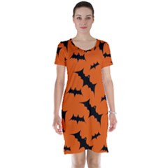 Halloween-card-with-bats-flying-pattern Short Sleeve Nightdress by Salman4z