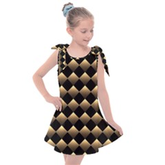 Golden Chess Board Background Kids  Tie Up Tunic Dress by pakminggu