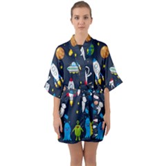 Big-set-cute-astronauts-space-planets-stars-aliens-rockets-ufo-constellations-satellite-moon-rover-v Half Sleeve Satin Kimono  by Salman4z