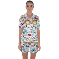 Seamless-pattern-vector-with-funny-robots-cartoon Satin Short Sleeve Pajamas Set by Salman4z