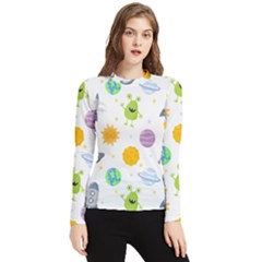 Seamless-pattern-cartoon-space-planets-isolated-white-background Women s Long Sleeve Rash Guard by Salman4z