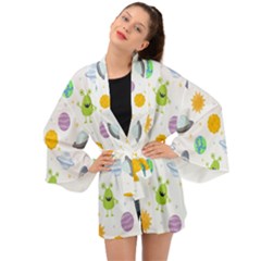 Seamless-pattern-cartoon-space-planets-isolated-white-background Long Sleeve Kimono by Salman4z