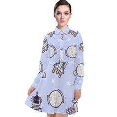 Seamless-pattern-with-space-theme Long Sleeve Chiffon Shirt Dress by Salman4z