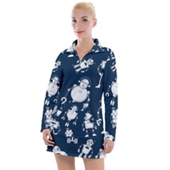 White-robot-blue-seamless-pattern Women s Long Sleeve Casual Dress by Salman4z