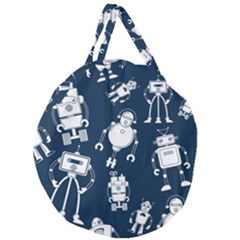 White-robot-blue-seamless-pattern Giant Round Zipper Tote by Salman4z