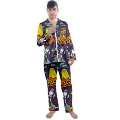 Vector-flat-space-design-background-with-text -- Men s Long Sleeve Satin Pajamas Set by Salman4z