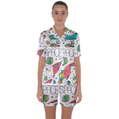 Space-cosmos-seamless-pattern-seamless-pattern-doodle-style Satin Short Sleeve Pajamas Set by Salman4z