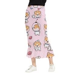 Set-kawaii-smile-japanese-dog-akita-inu-cartoon Maxi Fishtail Chiffon Skirt by Salman4z