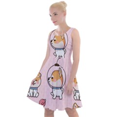 Set-kawaii-smile-japanese-dog-akita-inu-cartoon Knee Length Skater Dress by Salman4z
