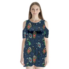 Monster-alien-pattern-seamless-background Shoulder Cutout Velvet One Piece by Salman4z