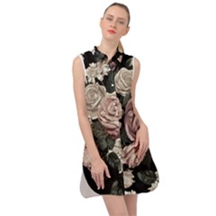 Elegant-seamless-pattern-blush-toned-rustic-flowers Sleeveless Shirt Dress by Salman4z