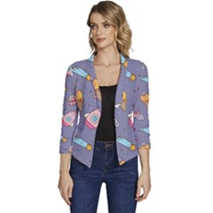 Outer-space-seamless-background Women s Casual 3/4 Sleeve Spring Jacket by Salman4z