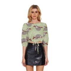 Sloths-pattern-design Mid Sleeve Drawstring Hem Top by Salman4z