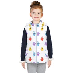 Seamless-pattern-cute-funny-monster-cartoon-isolated-white-background Kids  Hooded Puffer Vest by Salman4z