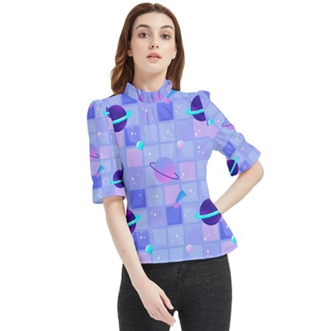 Seamless-pattern-pastel-galaxy-future Frill Neck Blouse by Salman4z