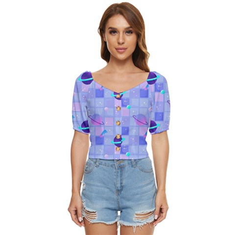 Seamless-pattern-pastel-galaxy-future Button Up Blouse by Salman4z