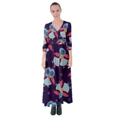 Owl-pattern-background Button Up Maxi Dress by Salman4z