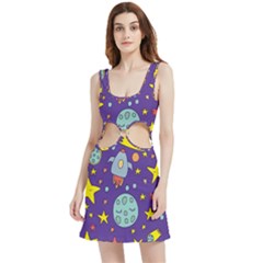 Card-with-lovely-planets Velour Cutout Dress by Salman4z