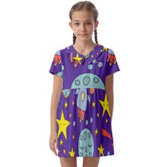 Card-with-lovely-planets Kids  Asymmetric Collar Dress by Salman4z