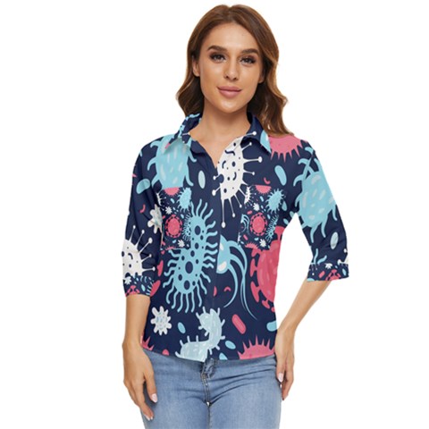 Seamless-pattern-microbes-virus-vector-illustration Women s Quarter Sleeve Pocket Shirt by Salman4z