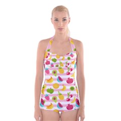 Tropical-fruits-berries-seamless-pattern Boyleg Halter Swimsuit  by Salman4z